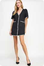 Black/White Embroidered Tweed Mini Dress