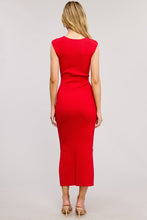 Red Midi-Long Bodycon Dress With Cutout Waist