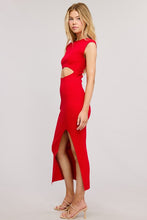 Red Midi-Long Bodycon Dress With Cutout Waist
