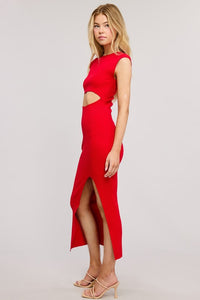 Red Midi-Long Bodycon Dress With Cutout Waist