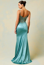 Sage Sleeveless Pleated Bustier Illusion Top Mermaid Dress