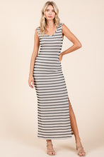 Ivory Striped Knit Scoop Neck Sleeveless Maxi Dress