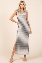 Ivory Striped Knit Scoop Neck Sleeveless Maxi Dress
