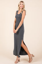 Black Striped Knit Scoop Neck Sleeveless Maxi Dress