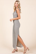 Ivory Striped Knit Scoop Neck Sleeveless Maxi Dress