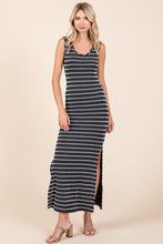 Black Striped Knit Scoop Neck Sleeveless Maxi Dress