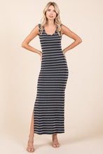 Black Striped Knit Scoop Neck Sleeveless Maxi Dress
