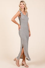 Ivory Striped Knit Scoop Neck Sleeveless Maxi Dress