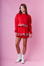 Red Candy Cane Embellished Sweatshirt And Skort Set