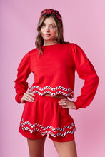 Red Candy Cane Embellished Sweatshirt And Skort Set