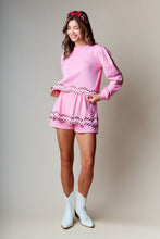 Pink Candy Cane Embellished Sweatshirt And Skort Set