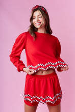 Red Candy Cane Embellished Sweatshirt And Skort Set