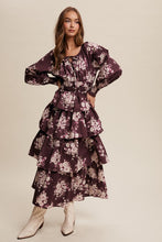Red Bean Floral Tiered Maxi Dress