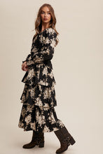 Black Floral Tiered Maxi Dress