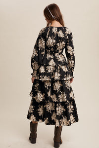 Black Floral Tiered Maxi Dress