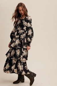 Black Floral Tiered Maxi Dress