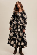 Black Floral Tiered Maxi Dress