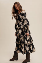 Black Floral Tiered Maxi Dress