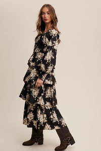 Black Floral Tiered Maxi Dress