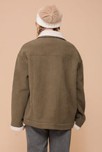 Olive Cozy Corduroy Oversized Jacket With Sherpa Detail