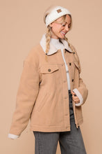 Taupe Cozy Corduroy Oversized Jacket With Sherpa Detail