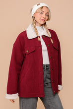 Burgundy Cozy Corduroy Oversized Jacket With Sherpa Detail
