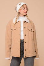 Taupe Cozy Corduroy Oversized Jacket With Sherpa Detail