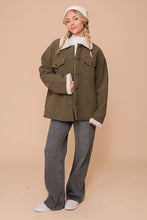 Olive Cozy Corduroy Oversized Jacket With Sherpa Detail