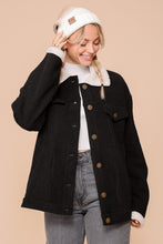 Black Cozy Corduroy Oversized Jacket With Sherpa Detail