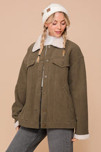 Olive Cozy Corduroy Oversized Jacket With Sherpa Detail