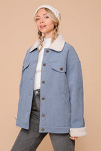 Blue Cozy Corduroy Oversized Jacket With Sherpa Detail