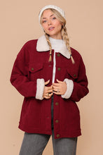 Burgundy Cozy Corduroy Oversized Jacket With Sherpa Detail