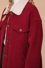 Burgundy Cozy Corduroy Oversized Jacket With Sherpa Detail