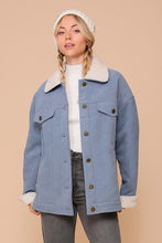 Blue Cozy Corduroy Oversized Jacket With Sherpa Detail