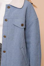 Blue Cozy Corduroy Oversized Jacket With Sherpa Detail
