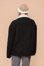 Black Cozy Corduroy Oversized Jacket With Sherpa Detail
