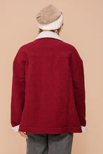 Burgundy Cozy Corduroy Oversized Jacket With Sherpa Detail
