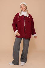 Burgundy Cozy Corduroy Oversized Jacket With Sherpa Detail