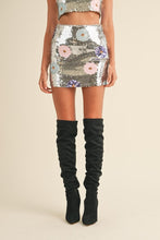 Silver Floral Sequin Crop Top And Mini Skirt Set