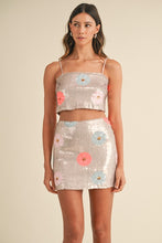 Blush Floral Sequin Crop Top And Mini Skirt Set
