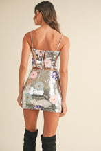 Silver Floral Sequin Crop Top And Mini Skirt Set