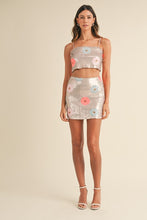 Blush Floral Sequin Crop Top And Mini Skirt Set