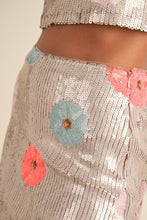 Blush Floral Sequin Crop Top And Mini Skirt Set