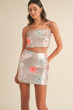Blush Floral Sequin Crop Top And Mini Skirt Set