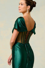 Hunter Green Off Shoulder Twist Pleat Illusion Top Sheath Dress