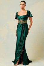 Hunter Green Off Shoulder Twist Pleat Illusion Top Sheath Dress