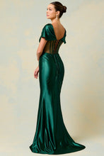 Hunter Green Off Shoulder Twist Pleat Illusion Top Sheath Dress