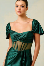 Hunter Green Off Shoulder Twist Pleat Illusion Top Sheath Dress