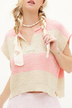 Bubble Gum/Ecru Stripe Design Sleeveless Sweater
