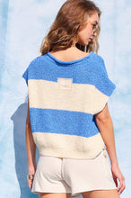 Blue/Ecru Stripe Design Sleeveless Sweater